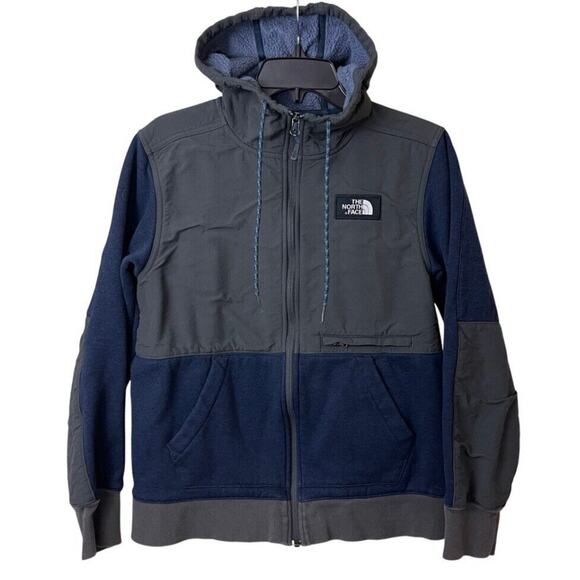 The North Face Tech Sherpa Hoodie Mens S Blue Gray Full Zip Hooded Jacket - Picture 1 of 13